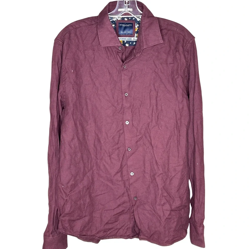 Denim & Flower LARGE Ricky Singh Men‎ Burgundy Long Sleeve Button Down Shirt